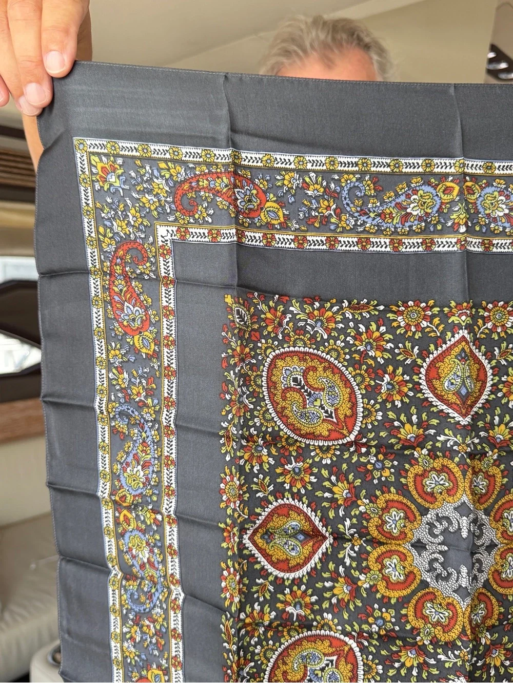 Liberty of London Gray Paisley Floral Vintage Scarf with Colorful Accents